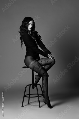 Model in studio in black and white