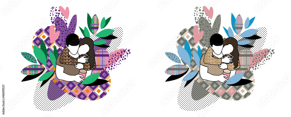 Obraz premium illustration of love couple vintage design with textures