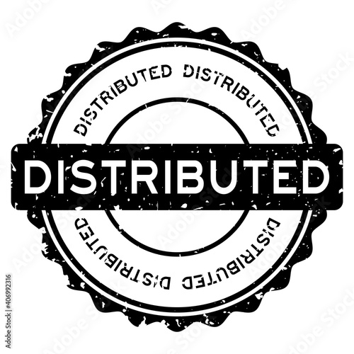 Grunge black distributed word round rubber seal stamp on white background