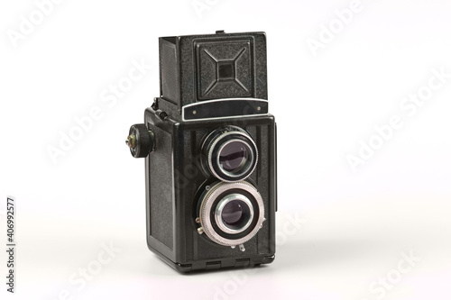 Vintage medium format camera on a white background