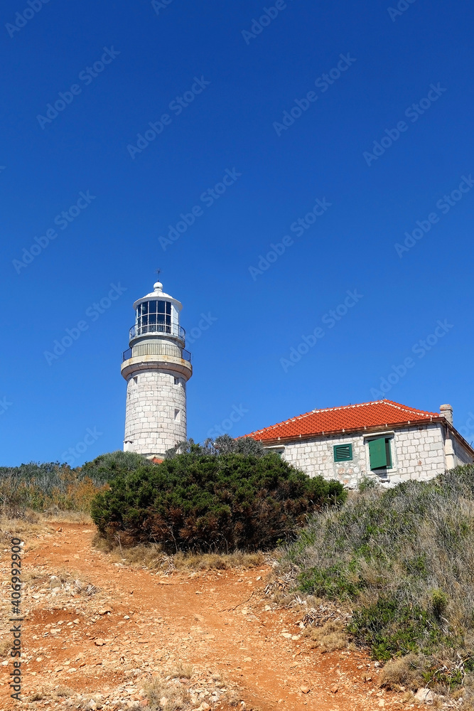 Picturesque lighthouse on island Lastovo, Croatia.