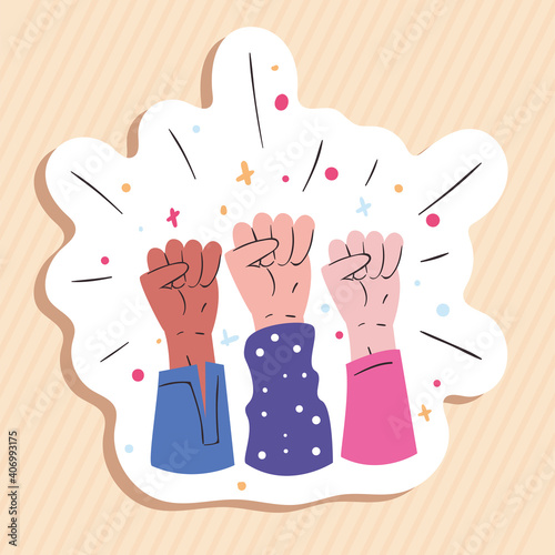 Girl power fists hands up sticker vector design