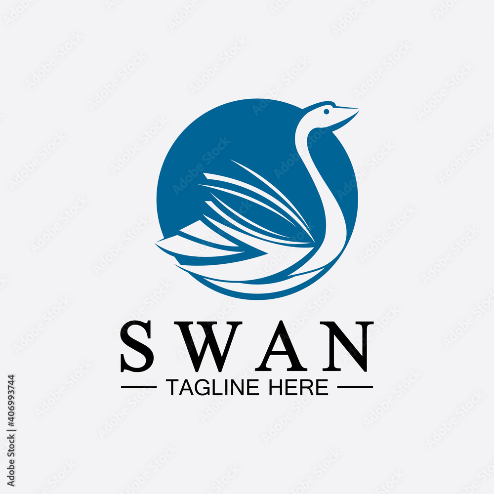 Swan logo icon vector illustration  design template.elegant Flying swan bird logo