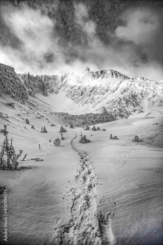 Fototapeta Naklejka Na Ścianę i Meble -  Snow cauldrons, a place covered with snow in the Polish mountains Karkonosze.