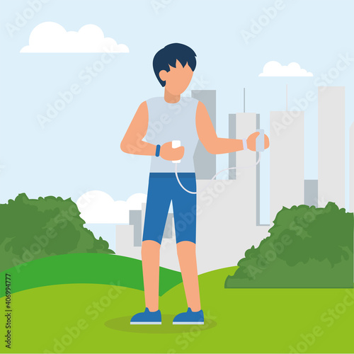 man doing exercise at park vector design