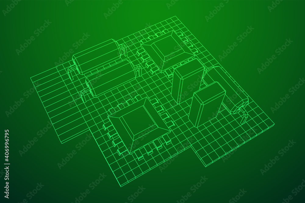 Circuit board. Electronic computer components motherboard. Semiconductor microchip, diode. Hardware parts. Wireframe low poly mesh vector illustration. Circuit board. Electronic computer components motherboard. Semiconductor microchip, diode. Hardware parts. Wireframe low poly mesh vector illustration.