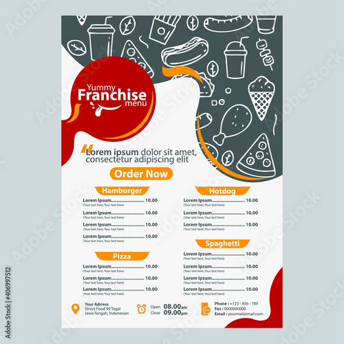 Franchise Menu Yummy Food Template Pamphlet
