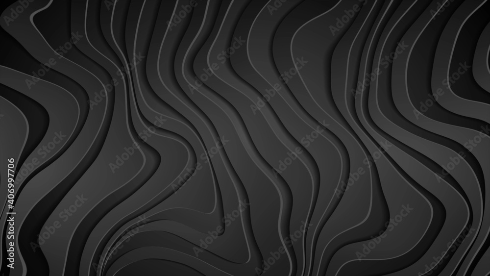 Abstract background with black 3d paper refracted liquid waves Abstract background with black 3d paper refracted liquid waves