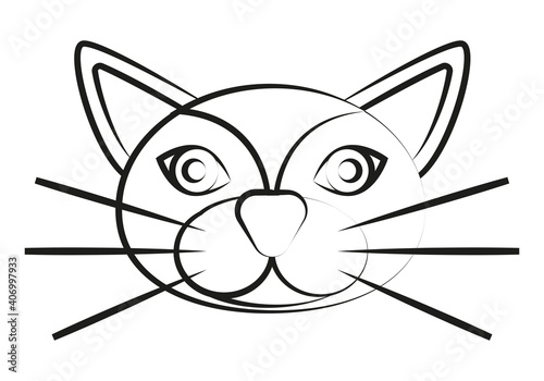 Rostro de gato negro en fondo blanco.