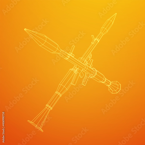 Anti-tank rocket propelled grenade launcher - RPG 7. Wireframe low poly mesh vector illustration.