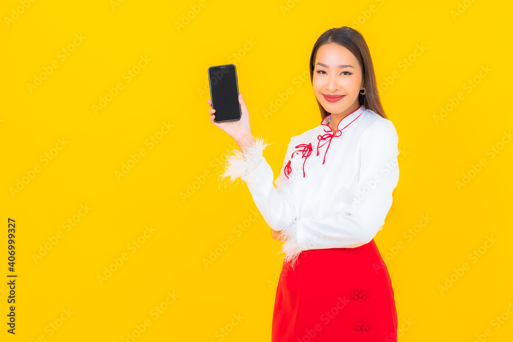 Portrait beautiful young asian woman with smart mobile phone Portrait beautiful young asian woman with smart mobile phone