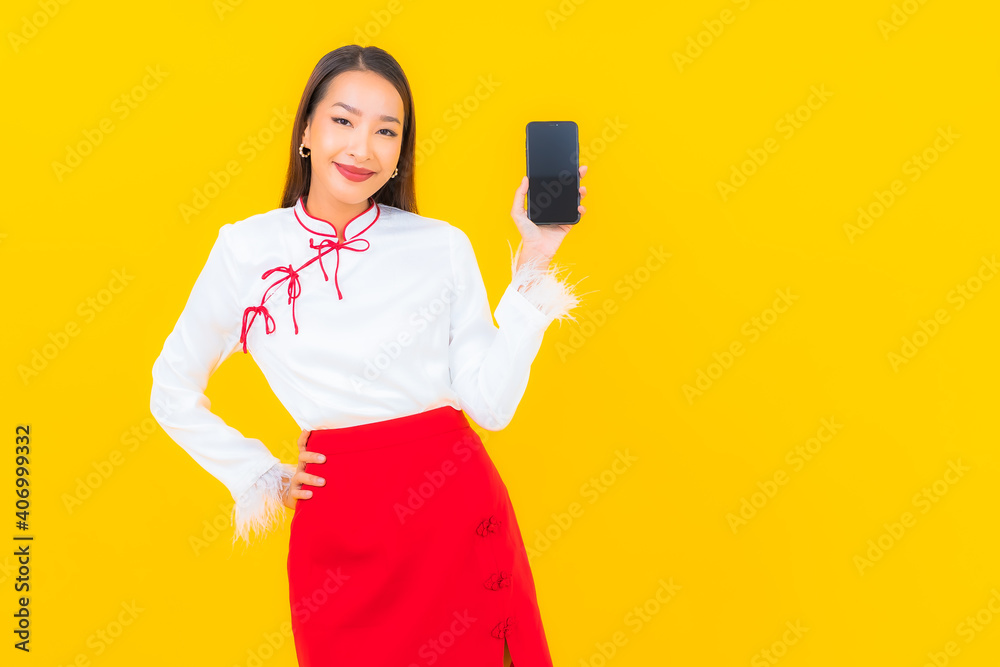 Portrait beautiful young asian woman with smart mobile phone Portrait beautiful young asian woman with smart mobile phone