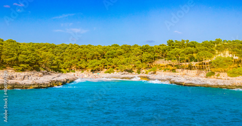 Turquoise beach bay panorama Caló des Borgit Burget Mallorca Spain. photo