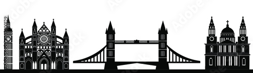 Wallpaper Mural London landmarks in black colors. Seamless Isolated vector banner. Torontodigital.ca