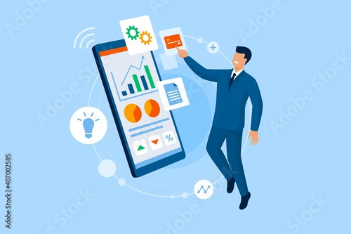 Businessman using financial apps on his smartphone