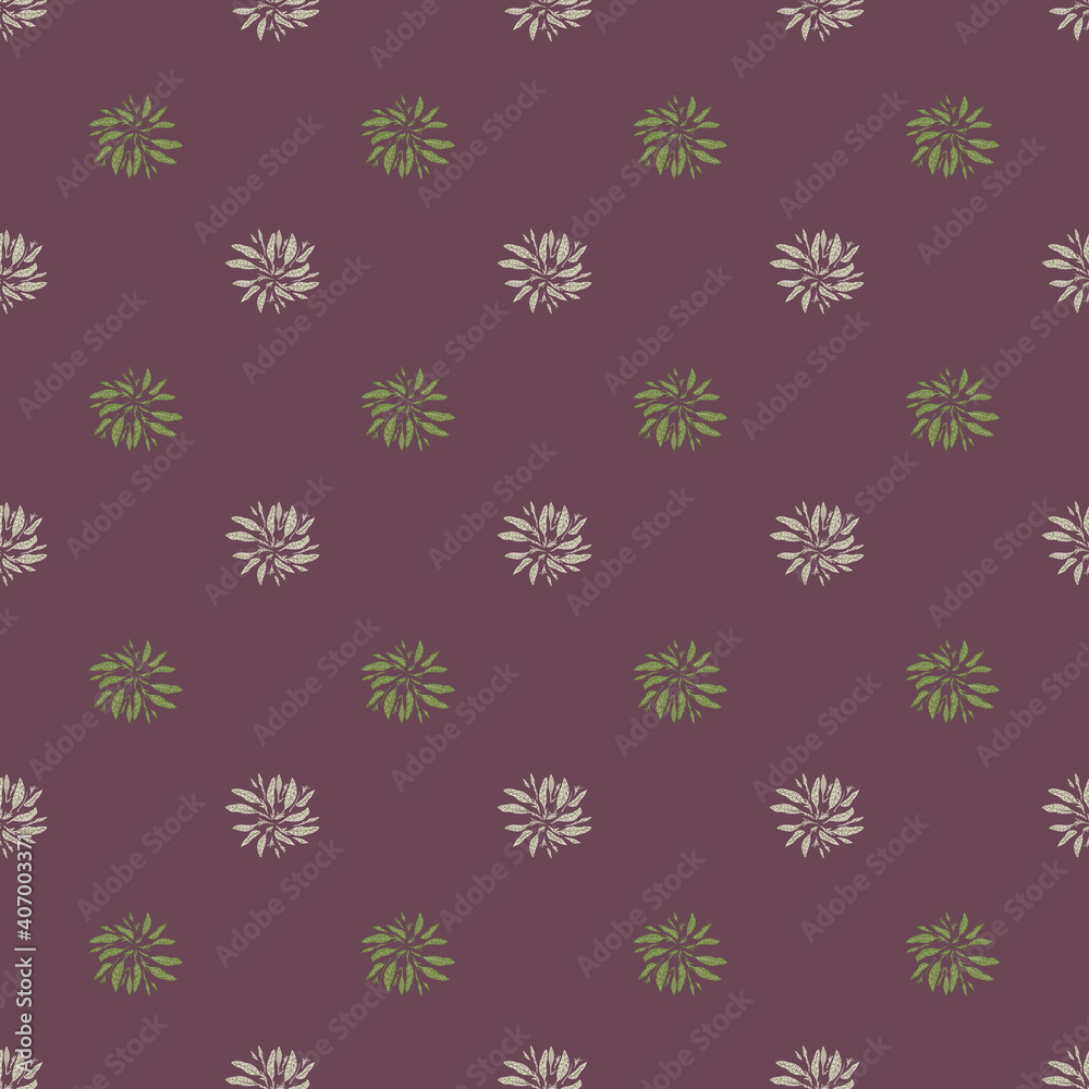 Hand drawn seamless pattern with green and white foliage leaves silhouettes. Pale purple background. Hand drawn seamless pattern with green and white foliage leaves silhouettes. Pale purple background.