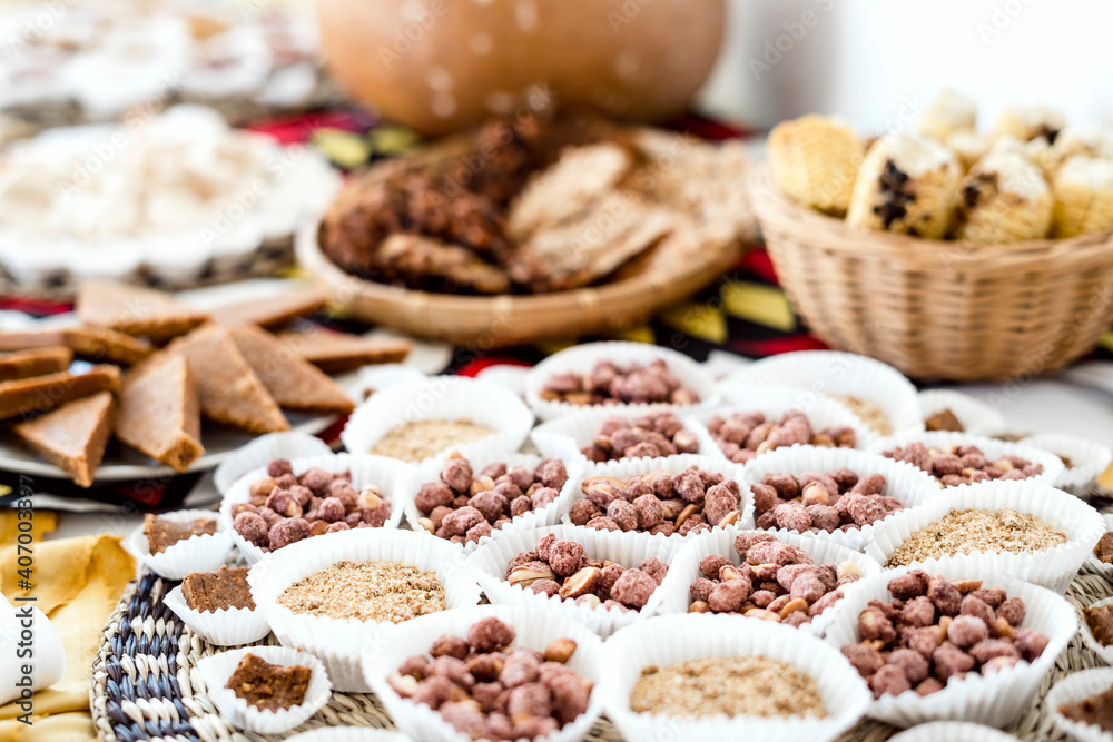 Variety of delicious dessert from Angola on a table Variety of delicious dessert from Angola on a table