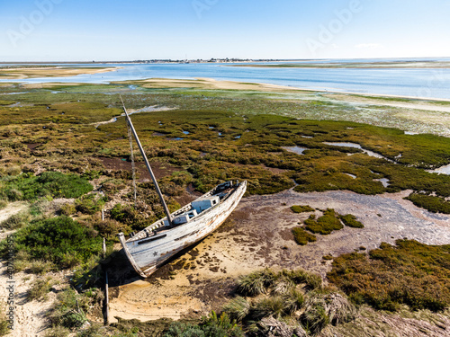 Aerial view of Ria Formosa Natural Park in Olhao, south of Portugal