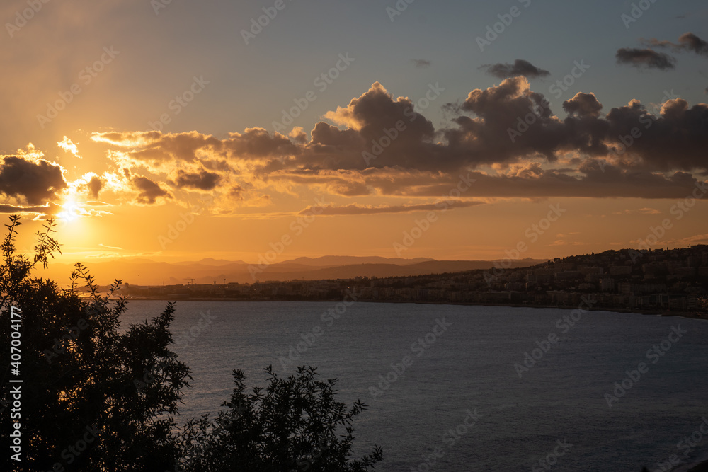 sunset over the french riviera