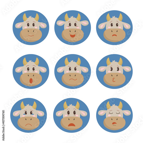 Fototapeta Naklejka Na Ścianę i Meble -  Cartoon emotion set of Character Cow face.