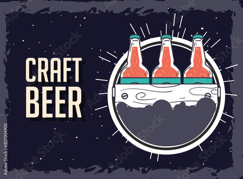 Craft beer bottles box in seal stamp vector design