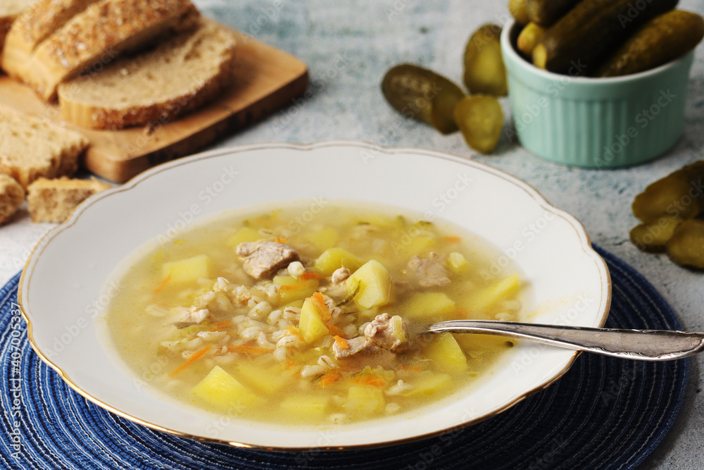 Rassolnik, traditional soup of Russian cuisine Rassolnik, traditional soup of Russian cuisine