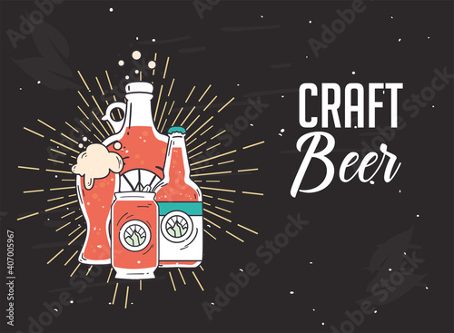 Craft beer bottles and can vector design