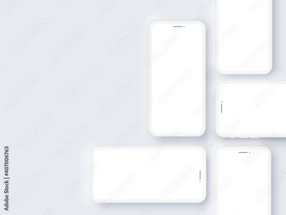Realistic Mobile Phone Neomorphism Template Mockup Vector. White 3D Front Design Realistic Mobile Phone Neomorphism Template Mockup Vector. White 3D Front Design