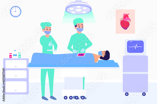 Heart surgery 2D flat vector concept for banner, website, illustration, landing page, flyer, etc