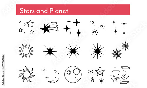 stars and Planet vector Icon set