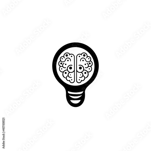 Brain Idea Logo. Brain in lightbulb vector illustration. Thin sign of innovation, solution, education logo.