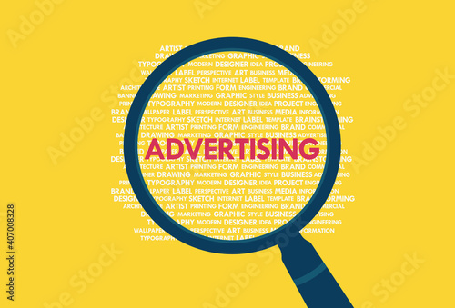 Adverising word cloud with magnifying