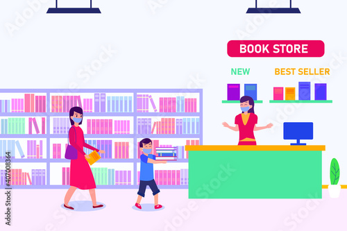 Book shopping 2D flat vector concept for banner, website, illustration, landing page, flyer, etc