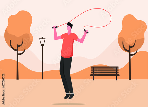 Male teen skipping rope 2D flat vector concept for banner, website, illustration, landing page, flyer, etc