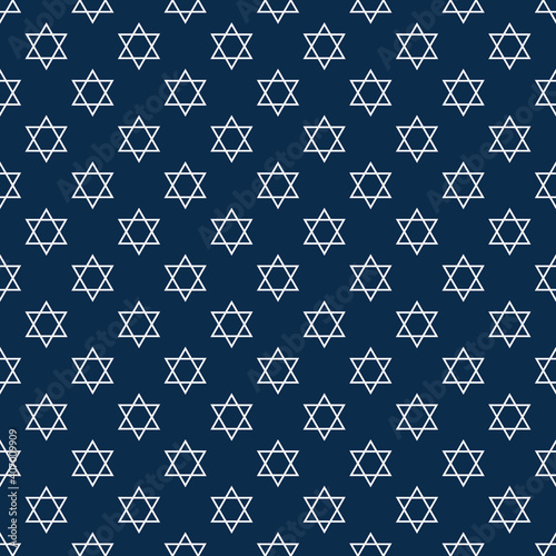 Traditional seamless pattern with white Stars of David on a dark blue backdrop 
