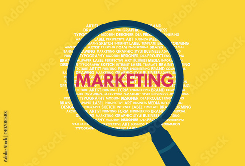 MARKETING word cloud with magnifying