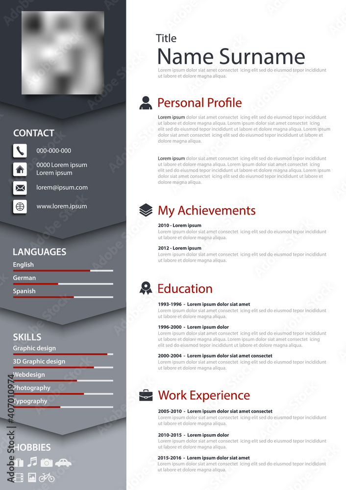 Professional personal resume cv with bookmarks in blue gray design