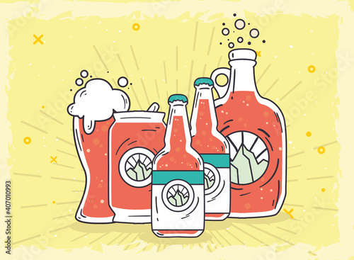 beer bottles glass and can vector design