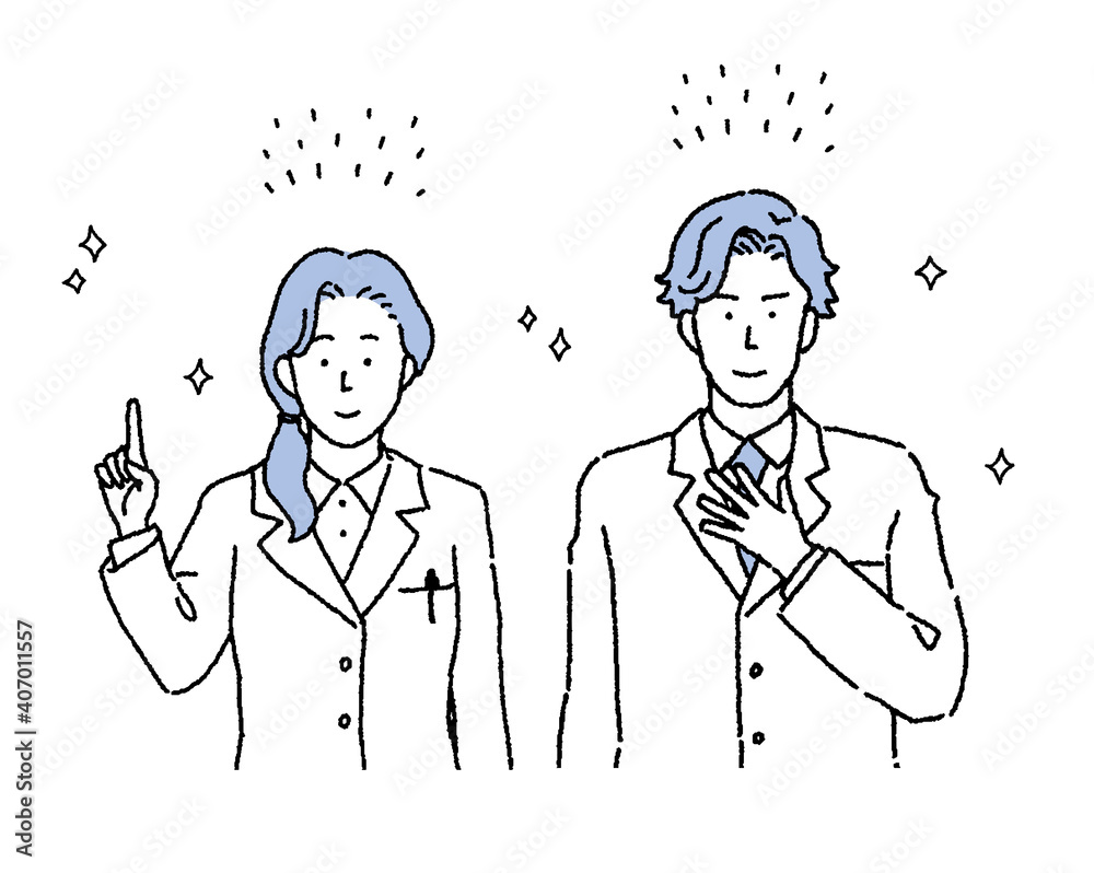 シンプルなタッチ 男女の医師二人のイラスト Stock Vector Adobe Stock