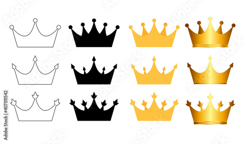 Princess Golden and Black Crown Icon Collection Set Isolated on white Background Vector Illustration EPS10
