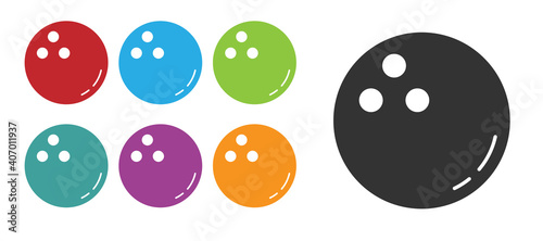 Black Bowling ball icon isolated on white background. Sport equipment. Set icons colorful. Vector Illustration.