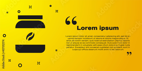 Black Coffee jar bottle icon isolated on yellow background. Vector Illustration.
