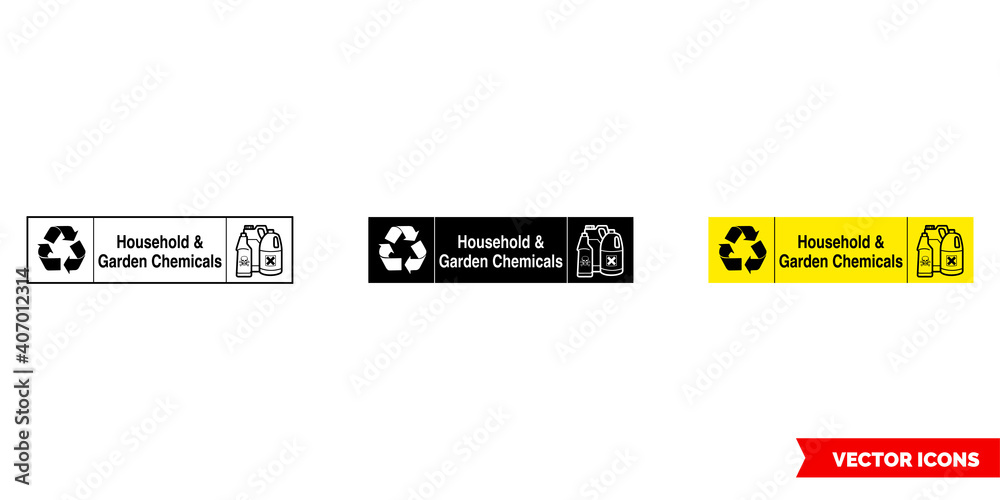 Household and Garden chemicals landscape hazardous waste recycling sign icon of 3 types color, black and white, outline. Isolated vector sign symbol. Household and Garden chemicals landscape hazardous waste recycling sign icon of 3 types color, black and white, outline. Isolated vector sign symbol.