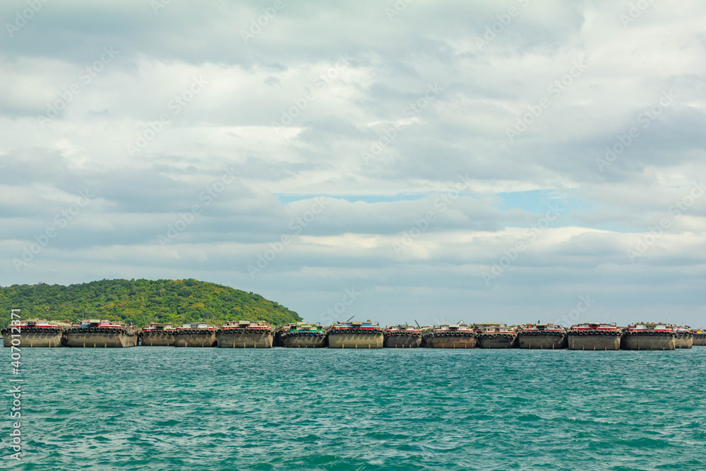 Fototapeta premium Sand barges baot was floating on sea