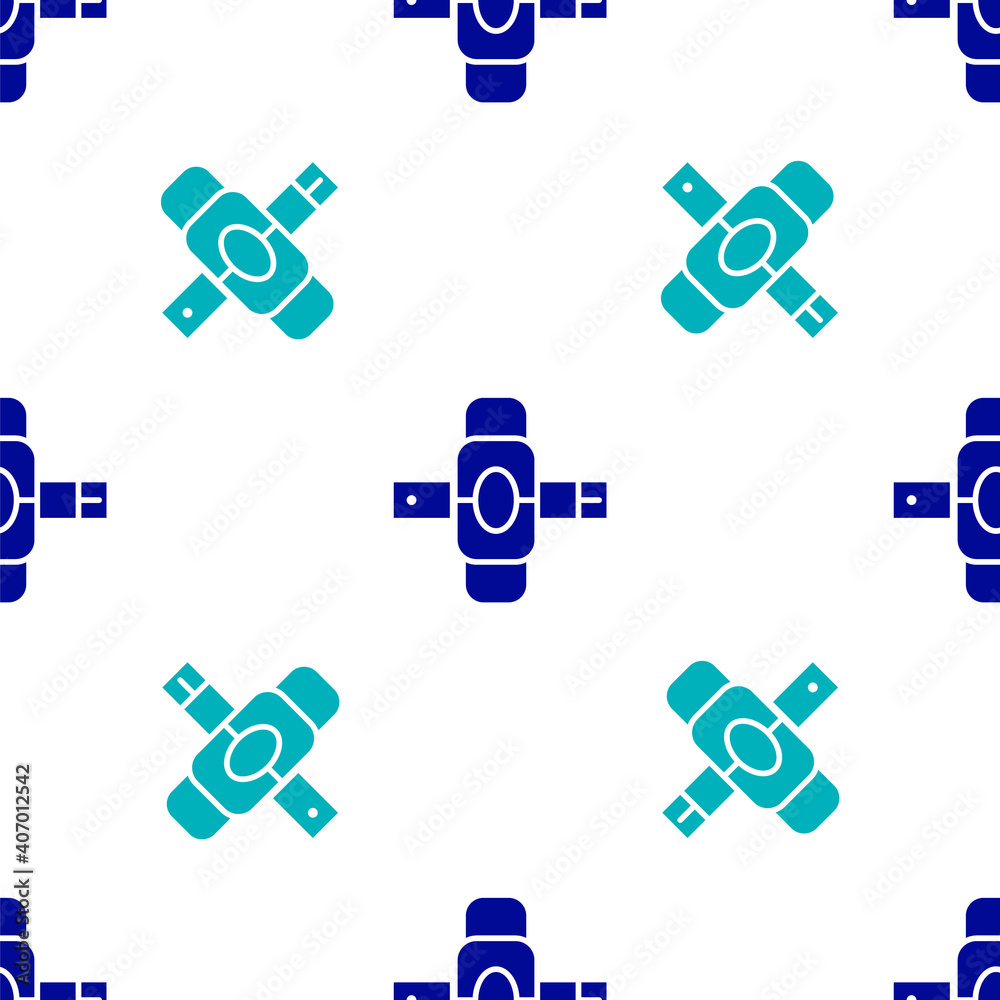 Blue Knee pads icon isolated seamless pattern on white background. Extreme sport. Skateboarding, bicycle, roller skating protective gear. Vector Illustration.