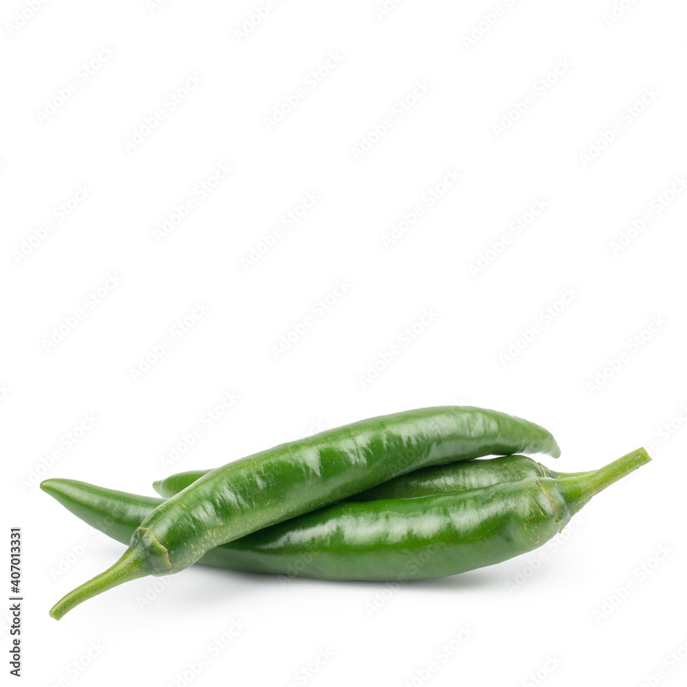 Fresh Green chili pepper isolated on white background, concept of vegetable ingredients in food.copy space for text Fresh Green chili pepper isolated on white background, concept of vegetable ingredients in food.copy space for text
