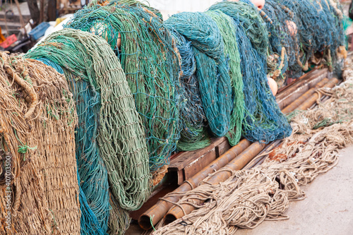 Fishing nets in different colors.