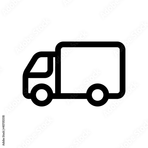 Truck icon. Side view. Black contour linear silhouette. Vector flat graphic illustration. The isolated object on a white background. Isolate.