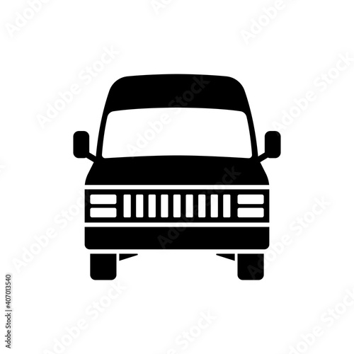 Van icon. Front view. Black silhouette. Delivery and transportation. Vector flat graphic illustration. The isolated object on a white background. Isolate.