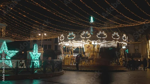 Plaza de España in Mérida,Badajoz, Extremadura, Spain, timelapse reel at night during local festival. photo